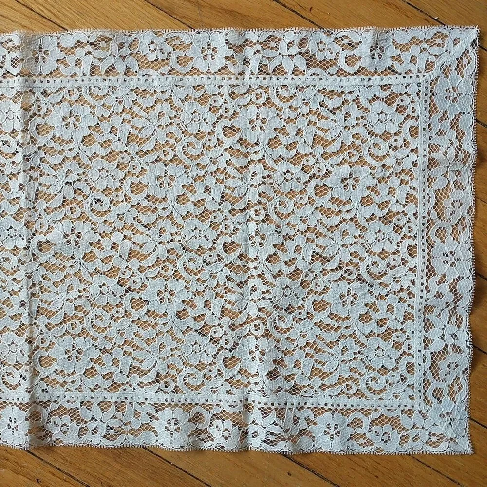 Vintage Table Runner Dresser Scarf Lace Off White Rectangle 15x31